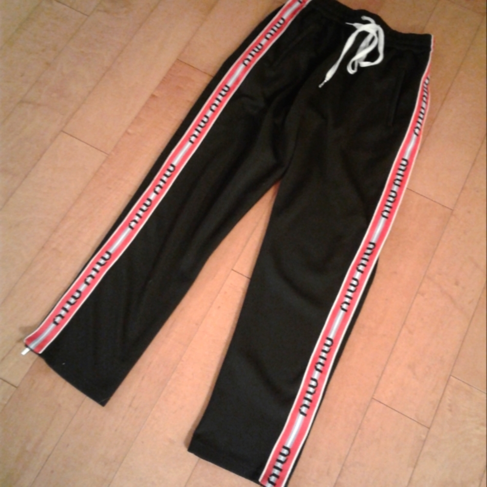 MIU MIU Side Taped Joggers track sweat pants sz 36 IT XS S ankle zip